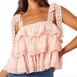 Petal & Pup Light Pink Ruffle tiered eyelet tank top NWT size L